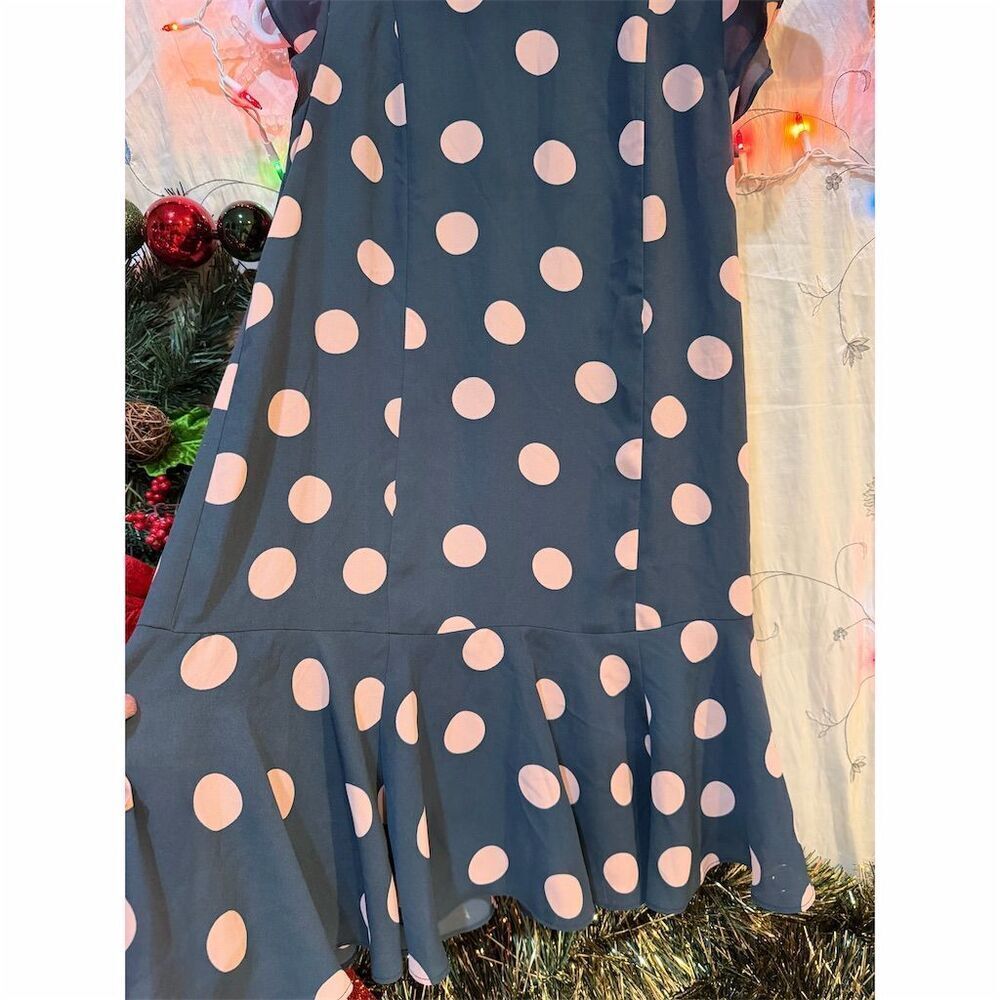 Ann Taylor LOFT XS Blue Polka Dot Ruffle Hem Dress Knee Length - Picture 3 of 8